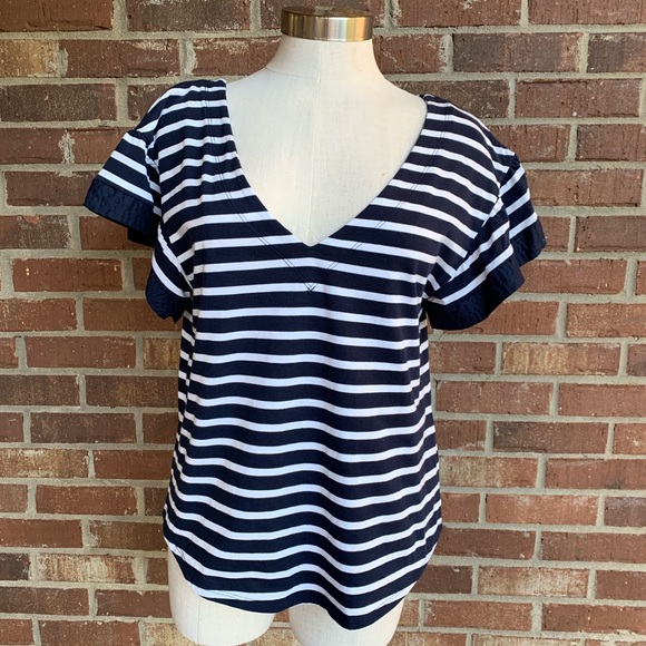 a new day Tops - ⭐️A New Day Navy Stripe Ruffle Sleeve Top Large